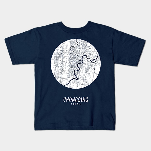 Chongqing, China City Map - Full Moon Kids T-Shirt by deMAP Studio